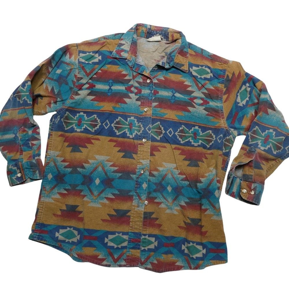 Cabela's Shirt Womens XL Multicolor Southwestern Geometric Flannel‎ Cotton